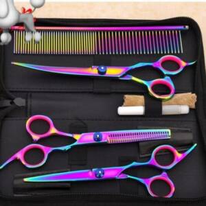 Professional Pet Grooming Scissors Set,Straight & Thinning & Curved Scissors 4pcs Set for Dog Grooming