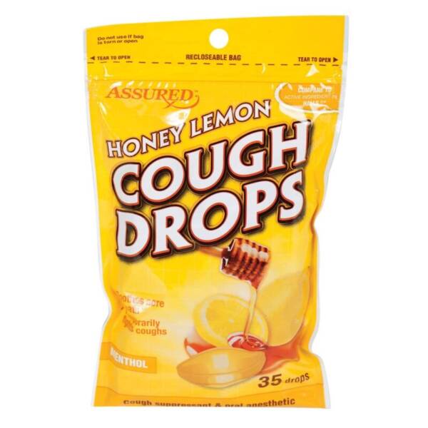 ASSURED HONEY & LEMON COUGH DROPS X 35 TABLETS