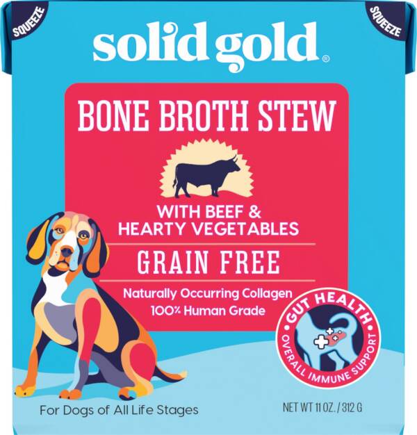 Solid Gold Bone Broth Stew with Beef & Hearty Vegetables Grain-Free Dog Food Topper 312g