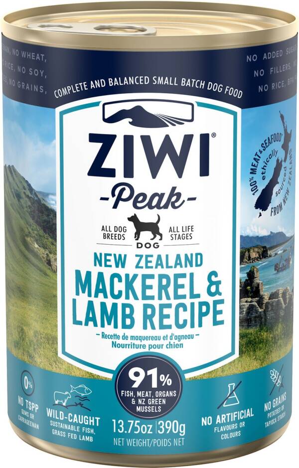 Ziwi Peak Mackerel & Lamb Recipe Case of 12 Canned Dog Food 390g