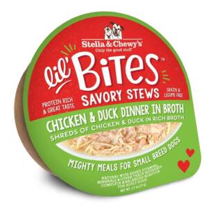 STELLA & CHEWY?S LIL? BITES SAVORY STEWS CHICKEN & DUCK DINNER IN BROTH SMALL BREED CASE OF 24 WET DOG FOOD 77g