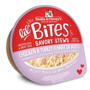 STELLA & CHEWY?S LIL? BITES SAVORY STEWS CHICKEN & TURKEY DINNER IN BROTH SMALL BREED CASE OF 24 WET DOG FOOD 77g