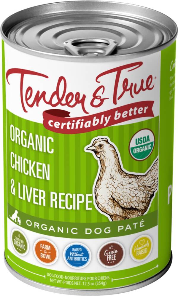 TENDER AND TRUE ORGANIC CHICKEN & LIVER GRAIN-FREE CASE OF 12 CANNED DOG FOOD 354G