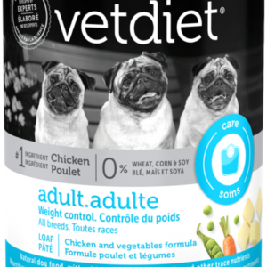 VETDIET Adult ? Weight control Chicken and vegetables formula Case of 12 Wet Canned Dog Food 369g