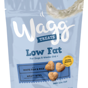 WAGG LOW FAT MEATY BITES WITH FISH AND RICE OVEN BAKED DOD TREATS 125G