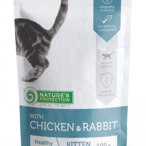 WITH CHICKEN & RABBIT KITTEN HEALTHY GROWTH FOOD POUCHES WITH CHICKEN AND RABBIT FOR KITTENS, WHICH MAY HELP ENSURE HEALTHY GROWTH AND DEVELOPMENT OF YOUNG KITTENS.100g