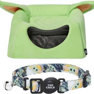 STAR WARS THE MANDALORIAN?S THE CHILD Covered Bed + THE MANDALORIAN?S THE CHILD Cat Collar, 8 ? 12 inches