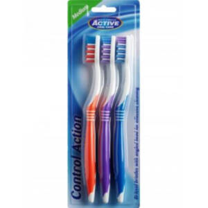 Active Oral Care Control Action Toothbrushes Medium 3 Pcs
