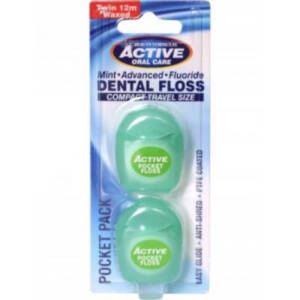 Active Oral Care Pocket Pack Mint Fluoride Dental Floss 2 X 12 M
