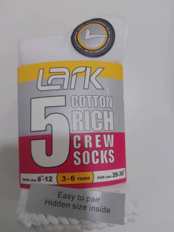 LARK 5 COTTON RICH CREW SOCKS 8-12