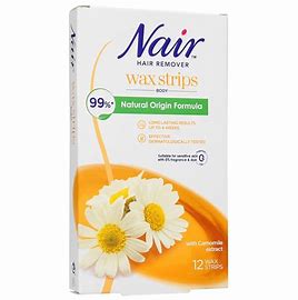 NAIR HAIR REMOVER WAX STRIPS BODY NATURAL ORIGIN 12 WAX STRIPS
