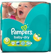 PAMPERS BABY DRY SIZE 6, 31 PIECES