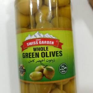 SWISS GARDEN WHOLE GREEN OLIVES 340G