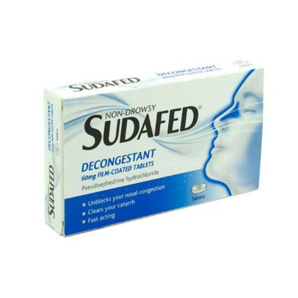 Sudafed Decongestant 60mg Pseudoephedrine Tablets 12 Pack