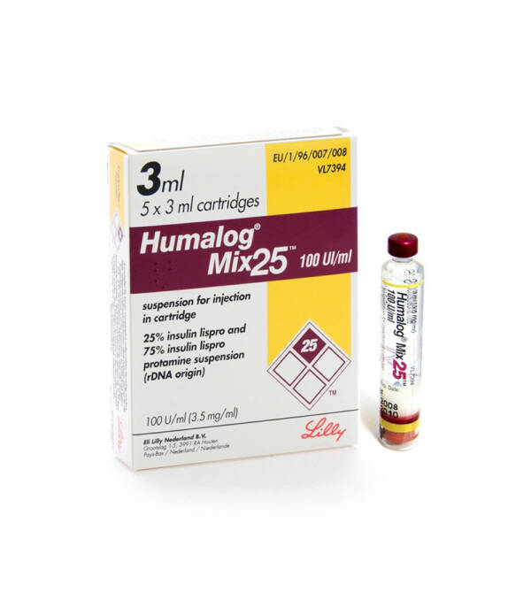 Humalog Mix 25 Insulin Cartridges 100u/ml, 1Box (3ml X 5)