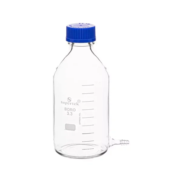 Supertek 5000 ml Clear Aspirator Bottle GL45 With Screw Cap and Tubulation, 12.156.5000