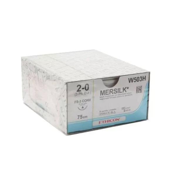 Ethicon NW5290 Mersilk 2-0 Black Braided Suture Size 76 cm (Pack of 12)