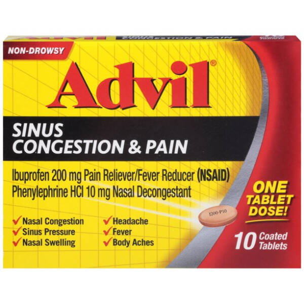 Advil Sinus Congestion and Pain, Sinus Relief Medicine, Pain Reliever and Fever Reducer with Ibuprofen and Phenylephrine HCl - 20 Coated Tablets
