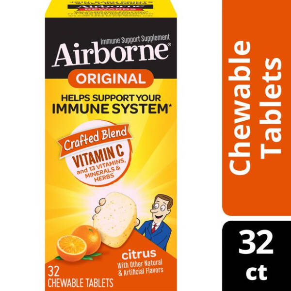 Airborne Citrus Chewable Tablets 64 count - 1000mg of Vitamin C - Gluten-Free Immune Support Supplement and High in Antioxidants