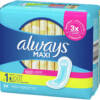 Always Maxi Feminine Pads for Women, Regular Absorbency, 24 Count, No Wings, Unscented (24 Count)