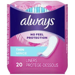 Always Thin No Feel Protection Daily Liners Regular Absorbency Unscented, 20 Count