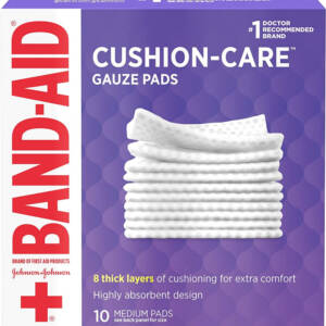 Band-Aid Brand Cushion Care Non-Stick Gauze Pads, Individually-Wrapped, Medium, 3 in x 3 in, 10 ct
