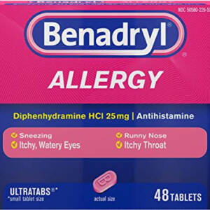 Benadryl Ultratabs Antihistamine Allergy Medicine, Diphenhydramine HCl Tablets, 48 ct