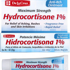 De La Cruz Hydrocortisone 1% Ointment for Itching, Maximum Strength, No Preservatives, Colors or Fragrances, Made in USA, 1 OZ.