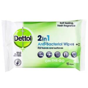 Dettol 2 in 1 Antibacterial Wipes  - 15 Pack
