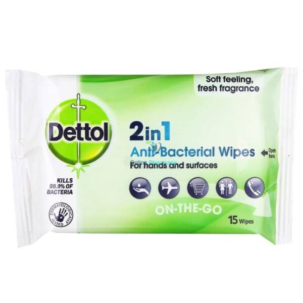 Dettol 2 in 1 Antibacterial Wipes  - 15 Pack