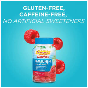 Emergen-C Immune+ Immune Gummies, Vitamin D plus 750 mg Vitamin C, Immune Support Dietary Supplement, Caffeine Free, Gluten Free, Raspberry Flavor - 45 Count
