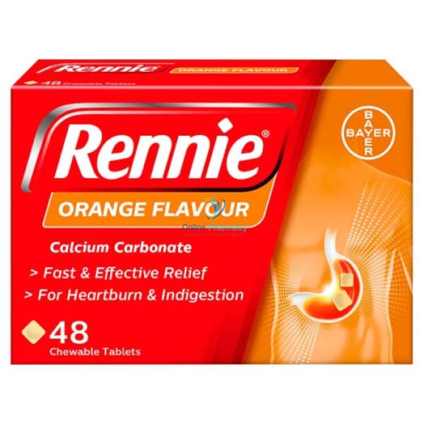 Rennie Orange 500mg Chewable Tablets - 48 Pack