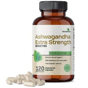 Futurebiotics Ashwagandha Capsules Extra Strength 3000mg - Stress Relief Formula, Natural Mood Support, Stress, Focus, and Energy Support Supplement, 120 Capsules