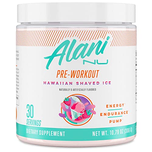 Alani Nu Pre Workout Supplement Powder for Energy, Endurance & Pump Sugar Free Formulated with Amino Acids Like L-Theanine to Prevent Crashing Hawaiian Shaved Ice, 30 Servings