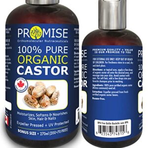 270ml (9oz) ORGANIC CASTOR Oil, 100% Pure Certified For Hair, Beard, Moisturizes, Softens, Nourishes Skin, Hair and Nails, Made in Canada, No Chemicals Cruelty Free (Castor Oil, 270ml)