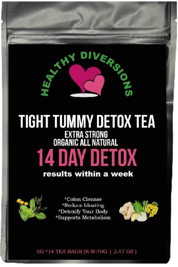 Healthy Diversions Tight Tummy Detox Tea, Extra Strength Results Within a Week Reduce Bloating Herbal Tea Bags, Wellness & Energy Support 14 Tea Bags, 2.4oz
