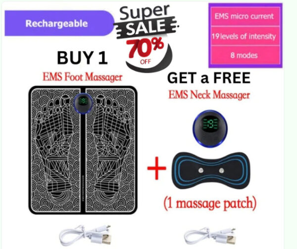 Ems Foot Massager & EMS Mini Electric Neck Back Body Massage - Portable Massage Machine For women an men USB Rechargeable