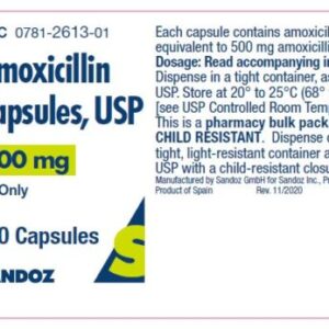 Amoxicillin 500 mg Capsule Bottle 100