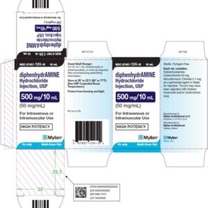 Diphenhydramine HCl 50 mg / mL Intramuscular or Intravenous Injection Multiple Dose Vial 10 mL # 67457-124-10