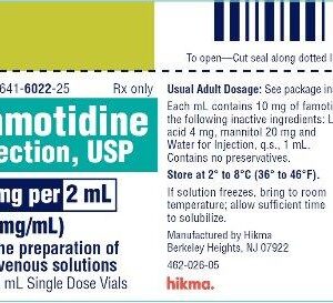 Famotidine, Preservative Free 10 mg / mL Injection Single Dose Vial 2 mL ** SHIP ON ICE **