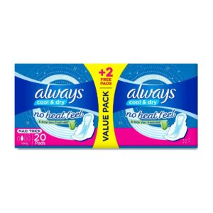 Always Cool & Dry No Heat Feel Maxi Thick Long Pads ? 20 Count