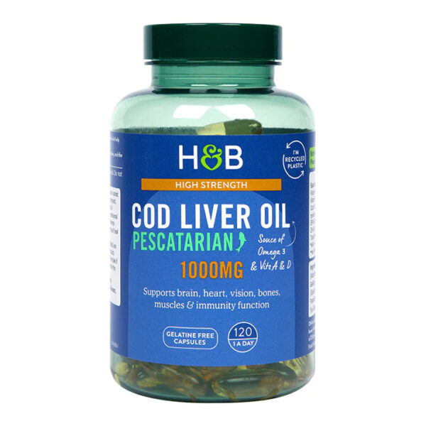 HOLLAND & BARRETT COD LIVER OIL PESCATARIAN 1000MG, 120 CAPSULES