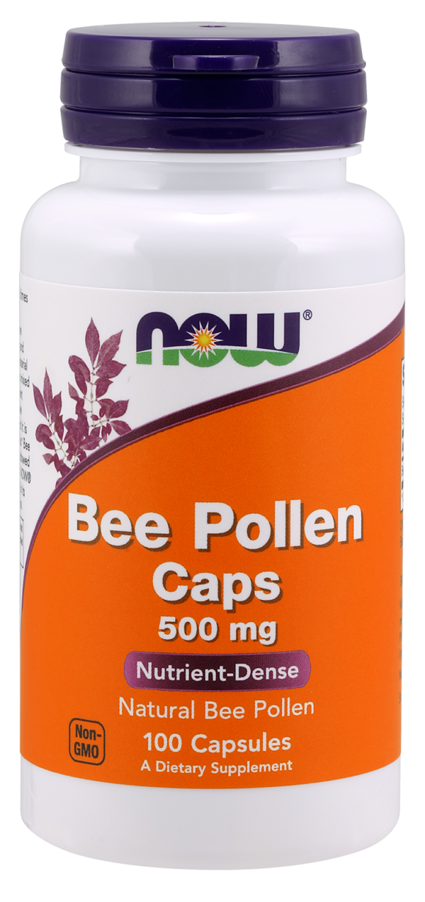NOW BEE POLLEN CAPS 500MG, 100 CAPSULES
