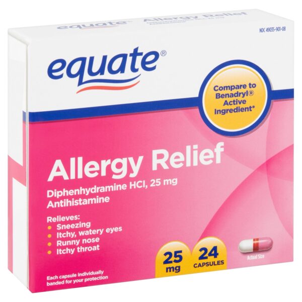 EQUATE ALLERGY RELIEF 25MG, 24 CAPSULES