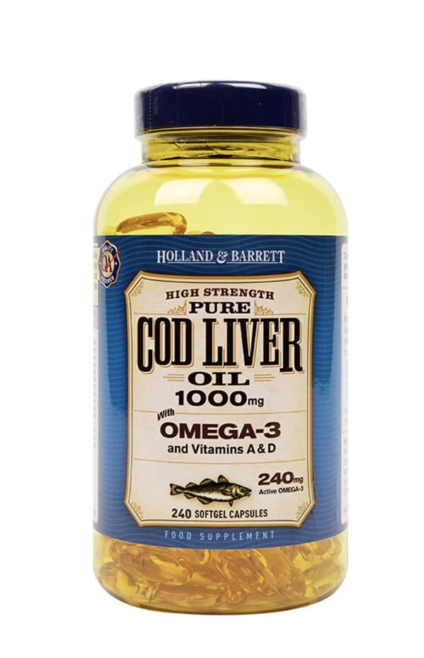 HOLLAND & BARRETT COD LIVER OIL 1000MG, 240 SOFTGEL CAPSULES