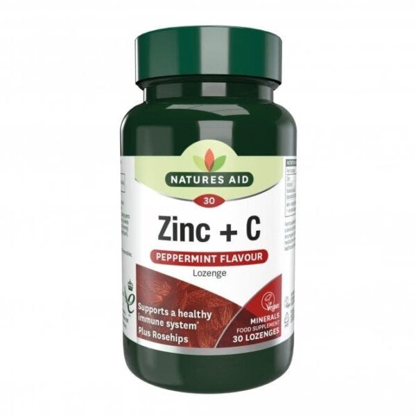 Natures Aid, Zinc With Rosehip + Vitamin C, 30 Lozenges