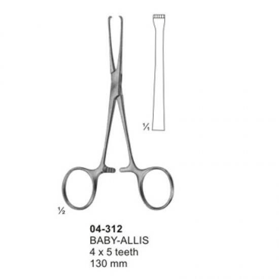 Artery Traction and Grasping Forceps BABY-ALLIS 4x5 teeth 130 mm