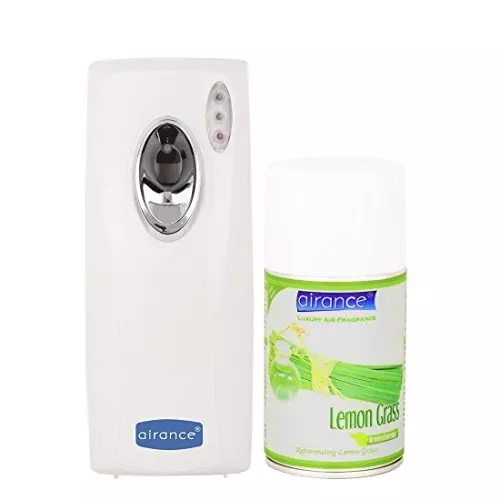 Airance Automatic A4 Room Freshener Dispenser Machine with 250 ml Lemon Grass Fragrance Spray Bottle (Pack of 2)