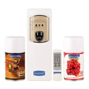 Airance Air Freshener Electronic Machine Dispenser With Remote & 250 ml Each Oud Wood & Litchi Fragrance Spray Bottle (Pack of 3)