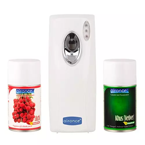 Airance Automatic A4 LED Air Freshner Dispenser With 250 ml Each Litchi & Khus (Vetiver) Fragrance Refill- Spray Bottle (Pack of 3)
